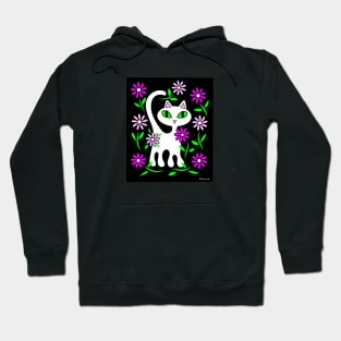 White Cat in Flower Garden Hoodie